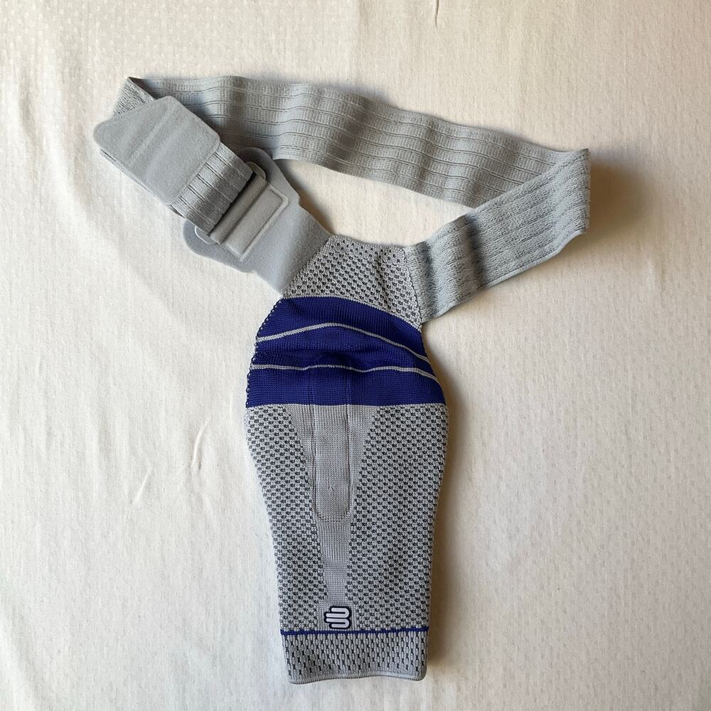 Bauerfeind OmoTrain Shoulder Support, Left 0, Titanium/Gray with Blue Accents